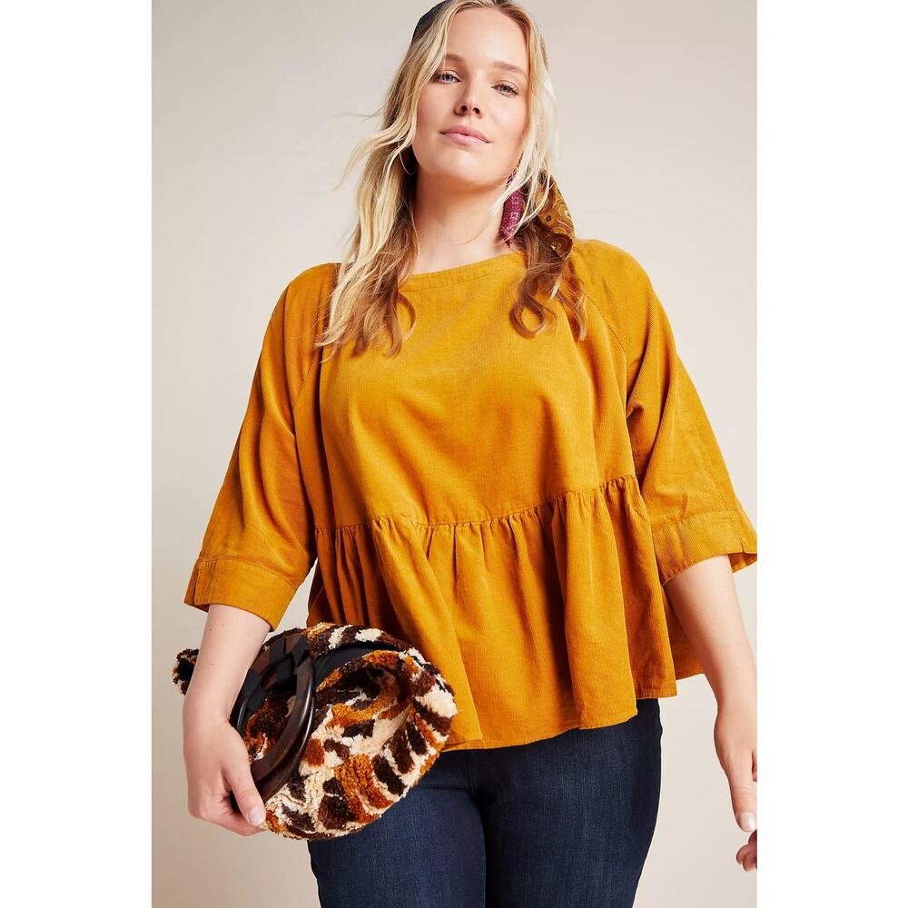 Maeve Anthropologie Maria Corduroy Babydoll Button Back Blouse Size Medium